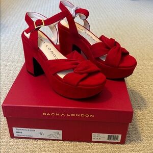 Sacha London Red Suede Knot Platform Sandals